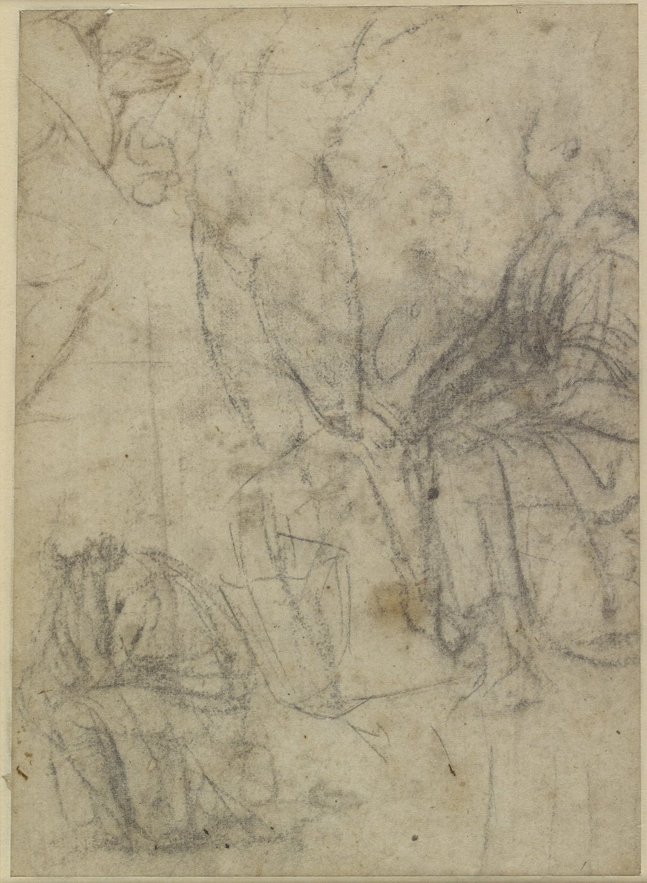 Verso: Szorstkie szkice postaci klęczących, WA1846.174 autorstwa Raffaello Sanzio Raphael
