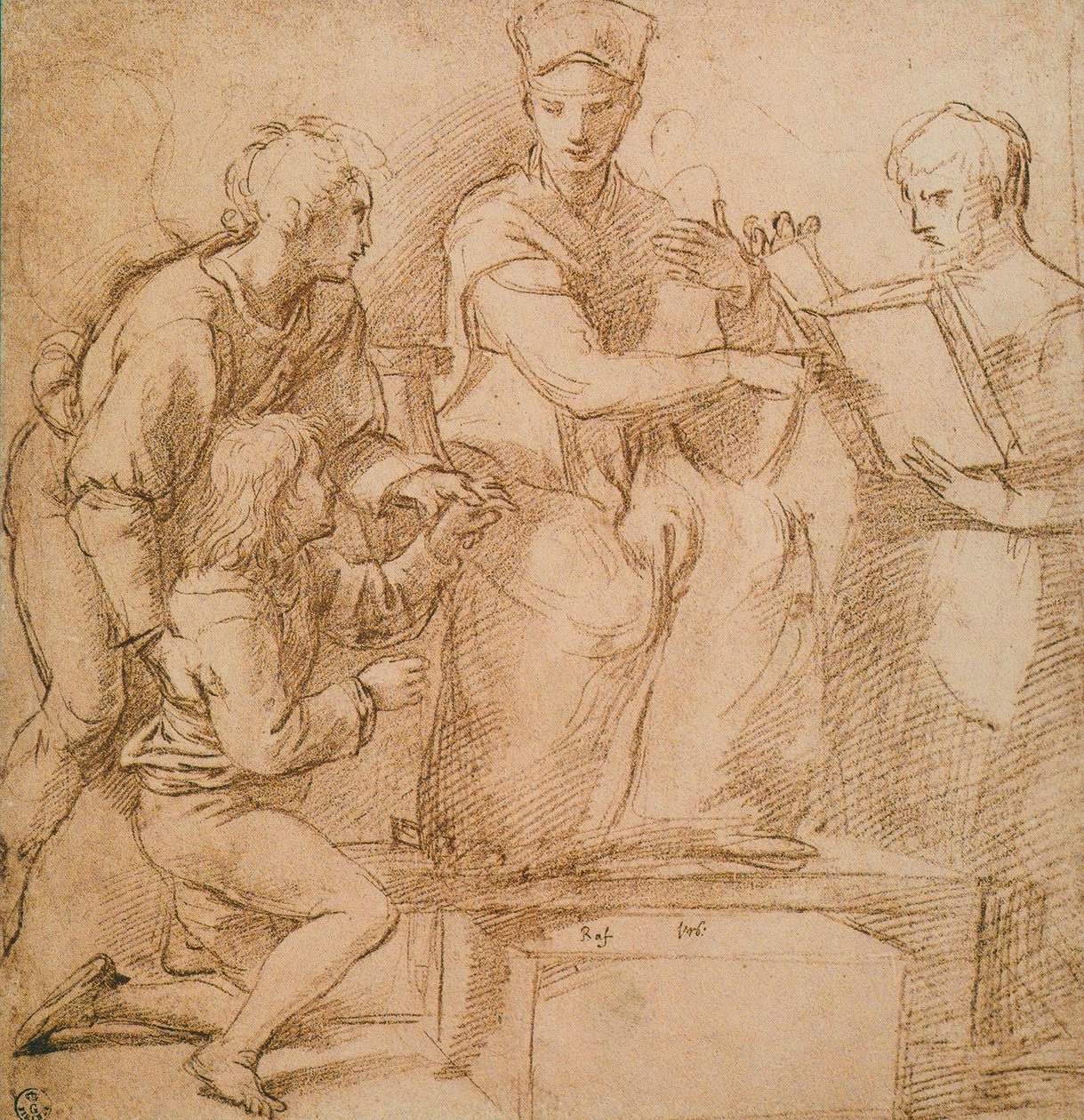 Cztery postacie (Madonna z Dzieciątkiem?), Rysunek Rafaela. Gabinet Rysunków i Grafiki, Galeria Uffizi, Florencja autorstwa Raffaello Sanzio Raphael