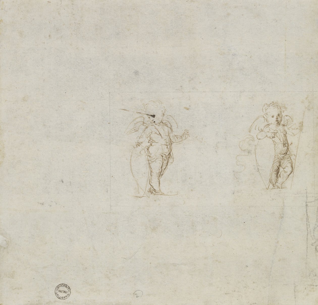 Verso: Two Studies of Amorini, WA1846.154 (pióro i brązowy atrament) autorstwa Raffaello Sanzio Raphael