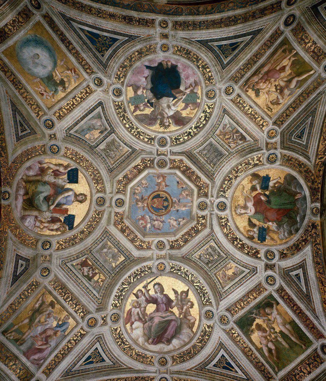 Sufit w Stanza della Segnatura, ok. 1510-1511. autorstwa Raphael