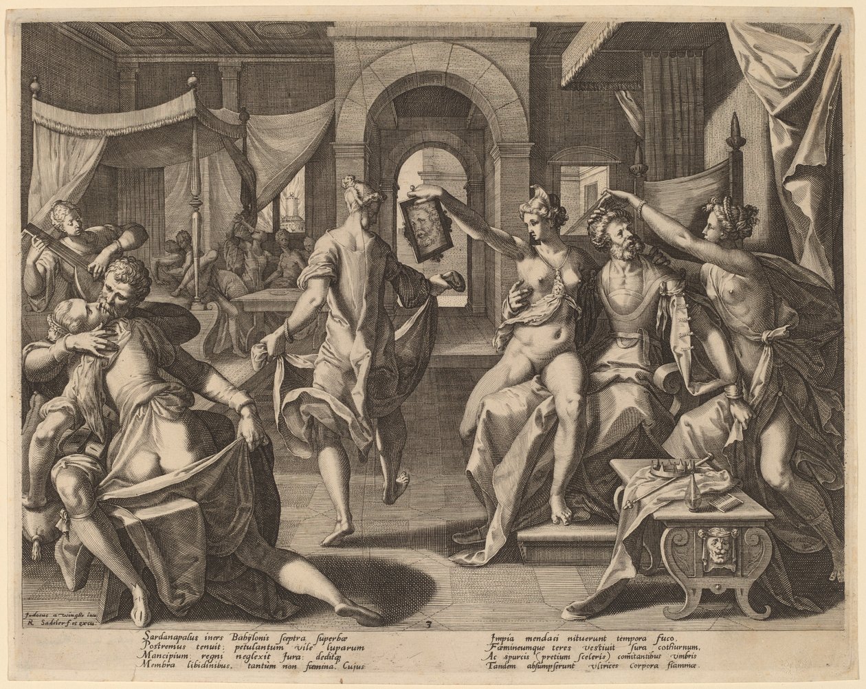 Sardanapalus wśród konkubin, 1589. autorstwa Raphael Sadeler