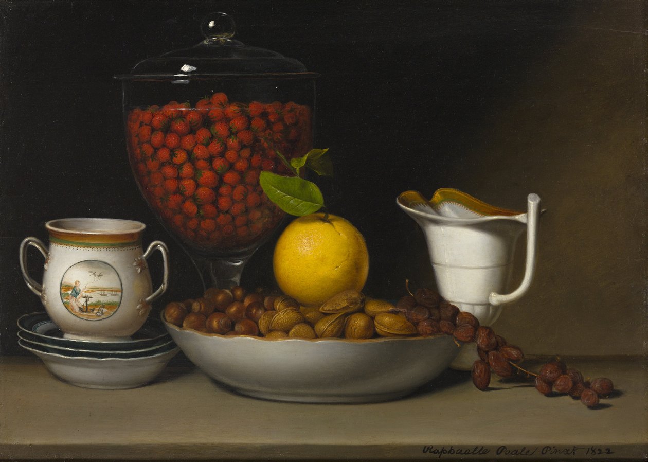 Martwa natura - truskawki, orzechy, ok. 1822 r. autorstwa Raphaelle Peale