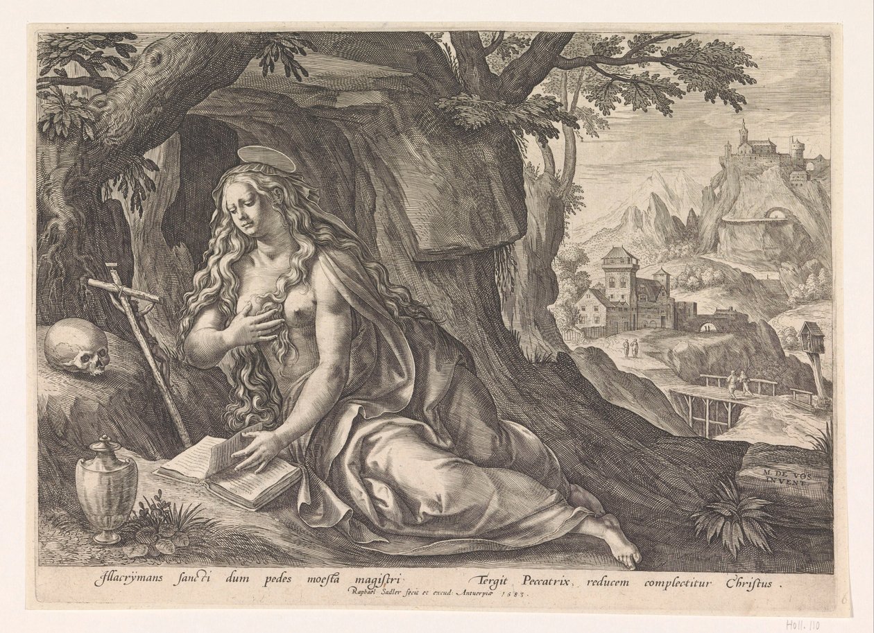 Maria Magdalena in de wildernis autorstwa Raphaël Sadeler (I)