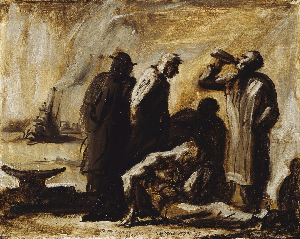 Bums on a New York Pier autorstwa Reginald Marsh