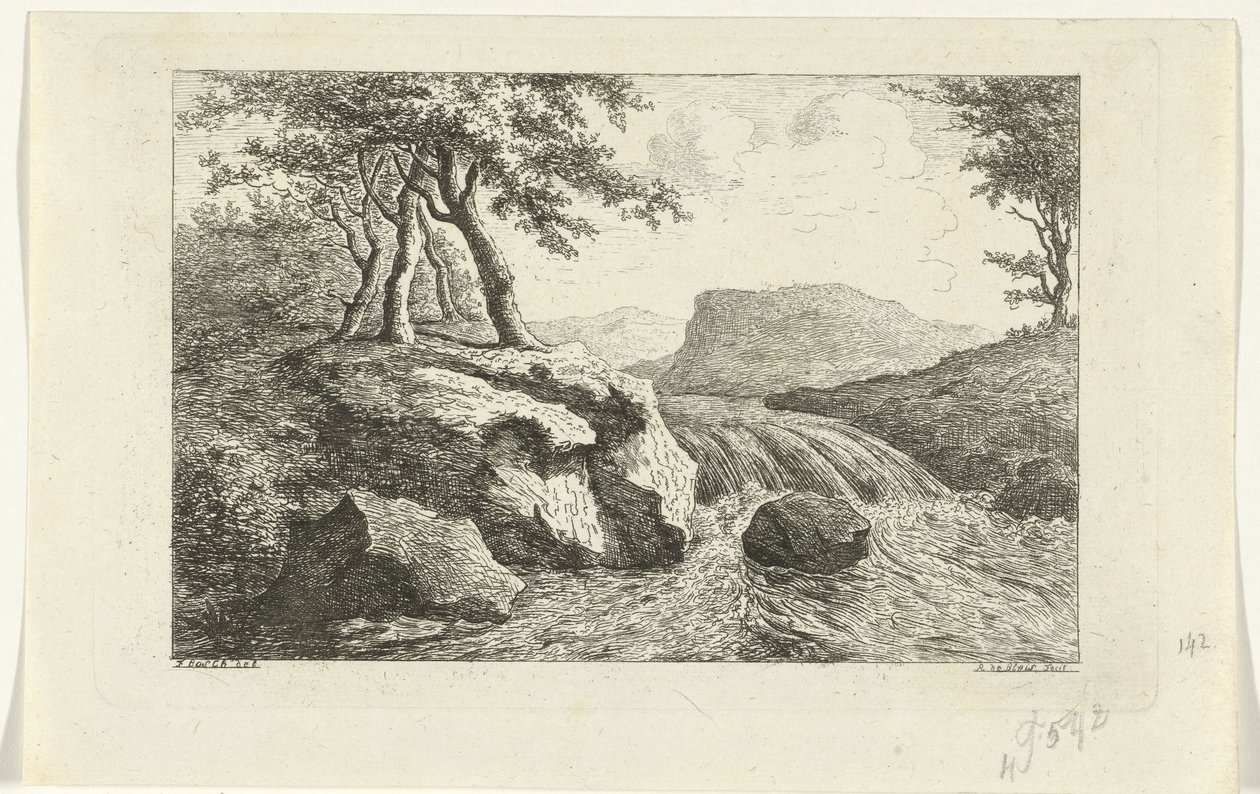 Krajobraz z wodospadem autorstwa Reinierus Albertus Ludovicus baron van Isendoorn à Blois