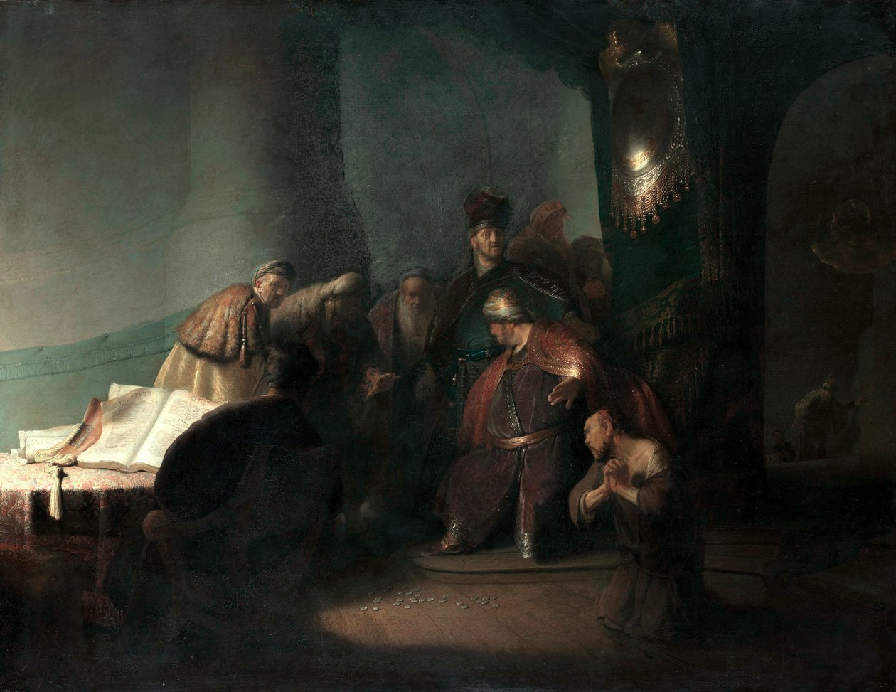 Judasz zwrócił trzydzieści srebrników autorstwa Rembrandt van Rijn