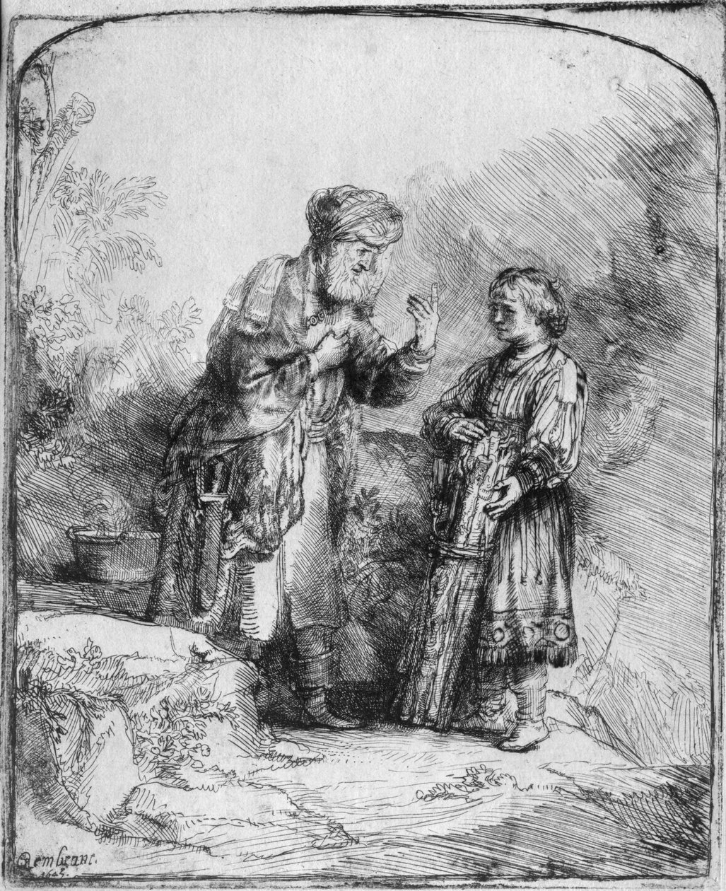 Abraham i Izaak, 1645 autorstwa Rembrandt van Rijn