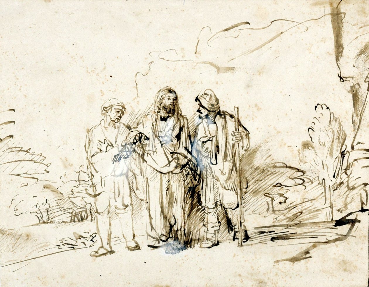 Chrystus z dwoma uczniami w drodze do Emaus. autorstwa Rembrandt van Rijn