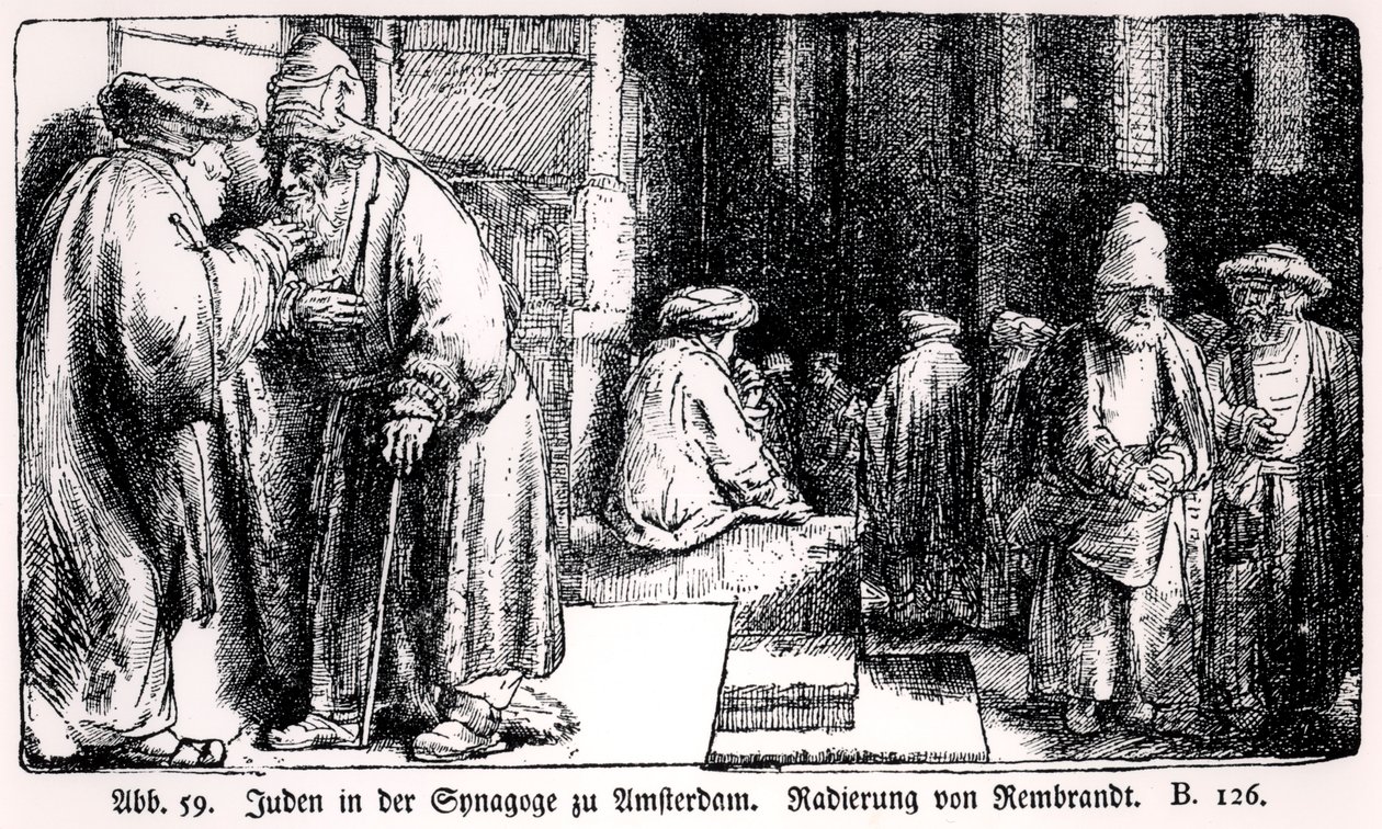 د امستردام په کنیسه کې یهودیان، د هنرمند پولي لخوا نقاش شوي autorstwa Rembrandt van Rijn