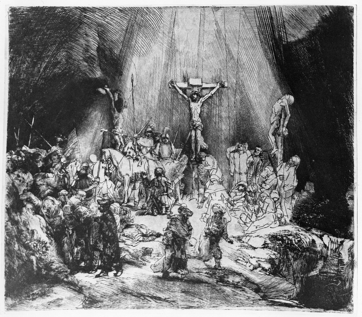 Trzy Krzyże, 1653 (sucha igła) autorstwa Rembrandt van Rijn