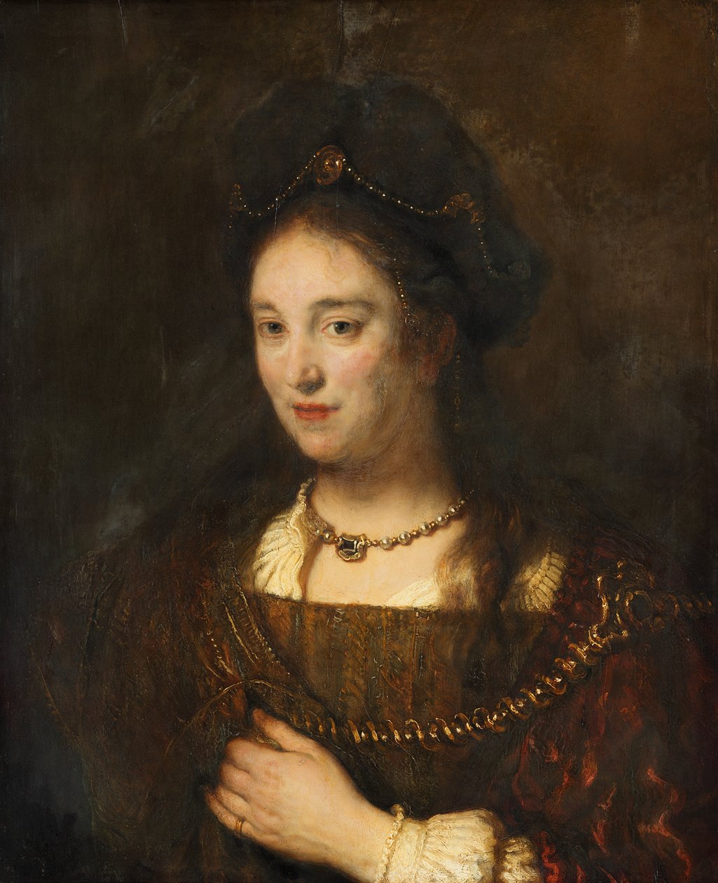 Półfigura kobiety z beretem autorstwa Rembrandt