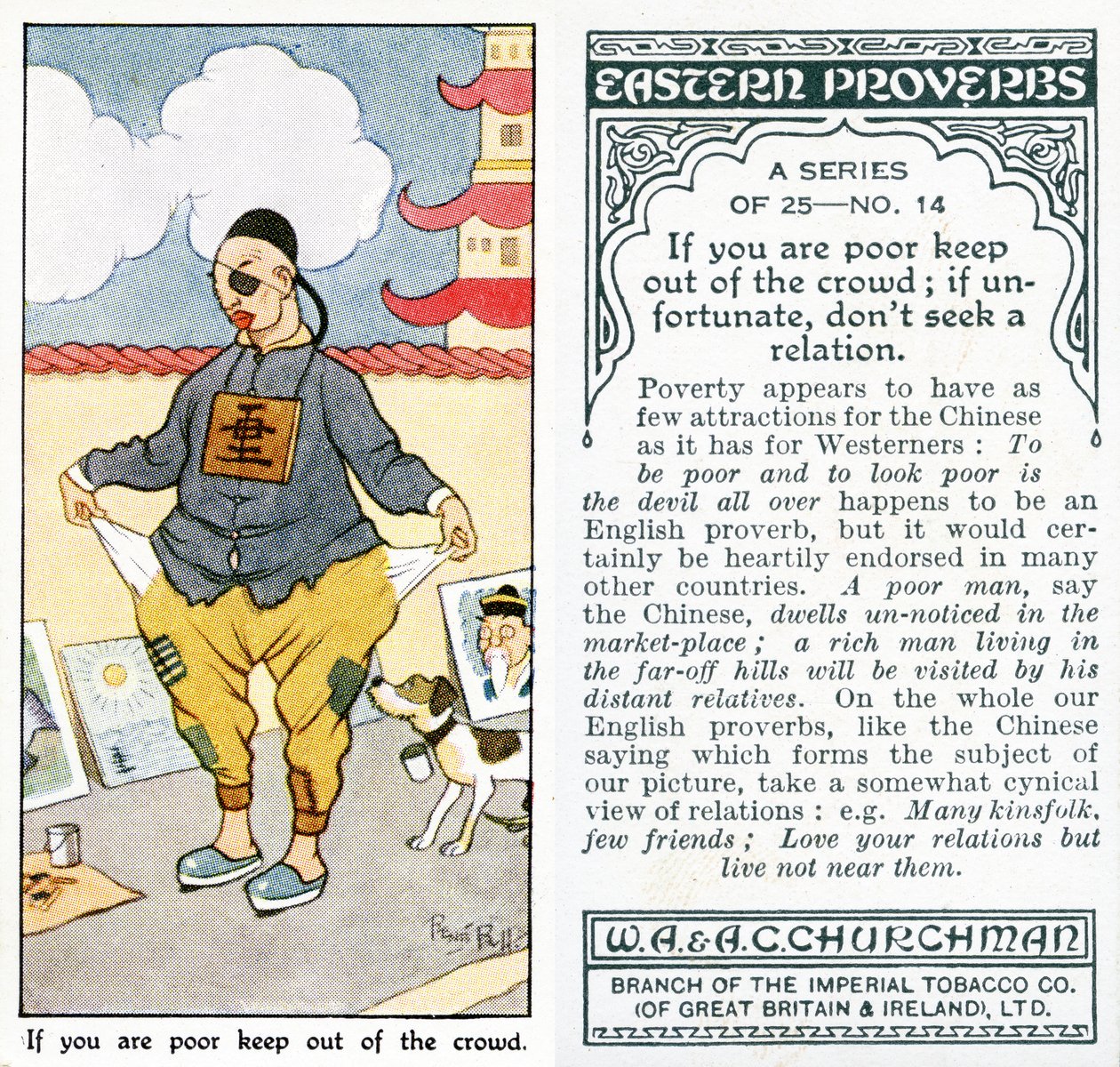 „Jeśli jesteś biedny, trzymaj się z dala od tłumu; jeśli niefortunnie, nie szukaj związku”, 1931 (patrz także 498194) autorstwa René Bull