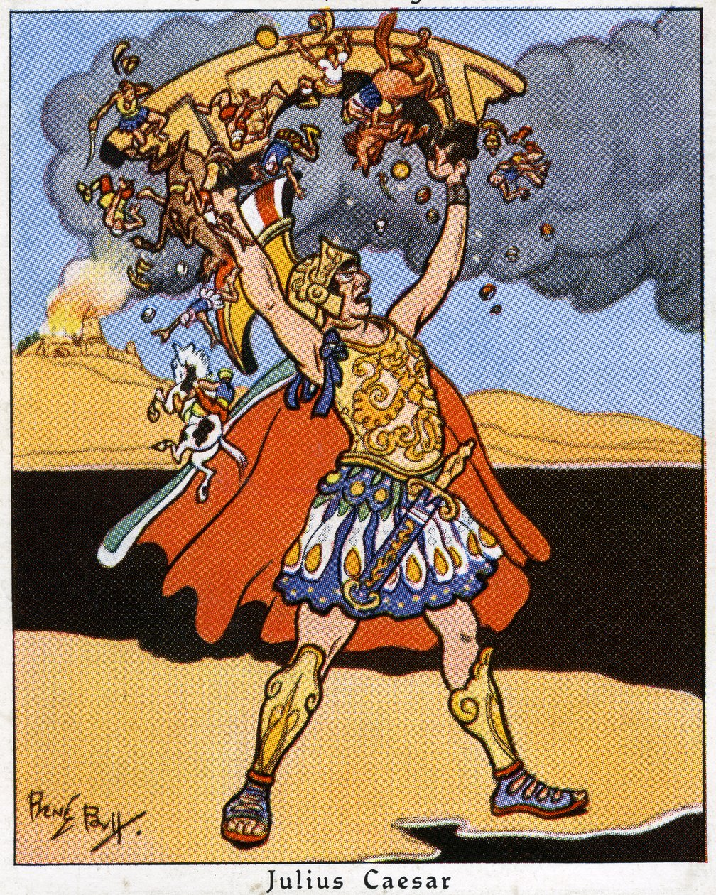 Juliusz Cezar „rzuca” most przez Ren, 1936 autorstwa René Bull
