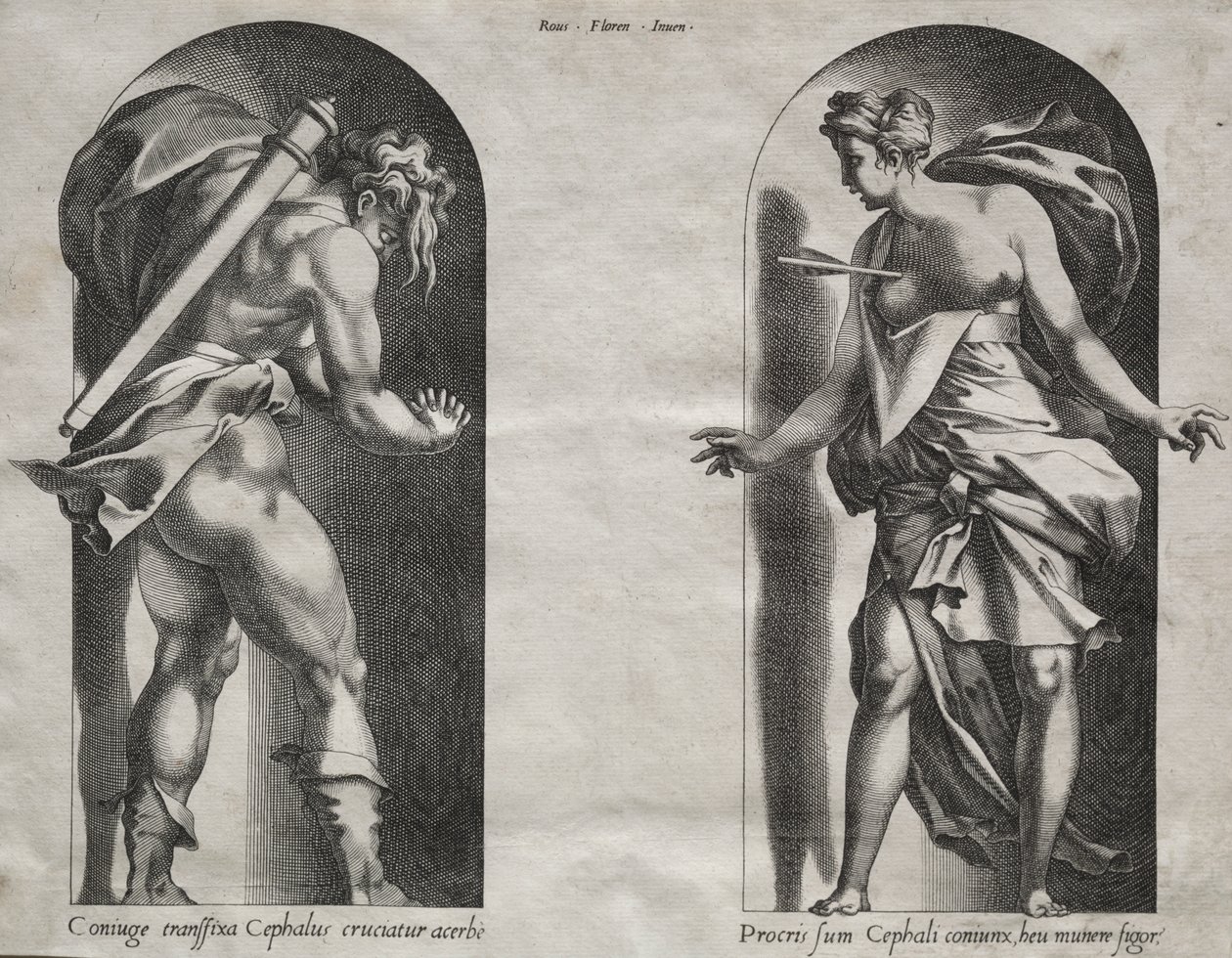 Cephalus i Procris w dwóch niszach autorstwa Rene Boyvin