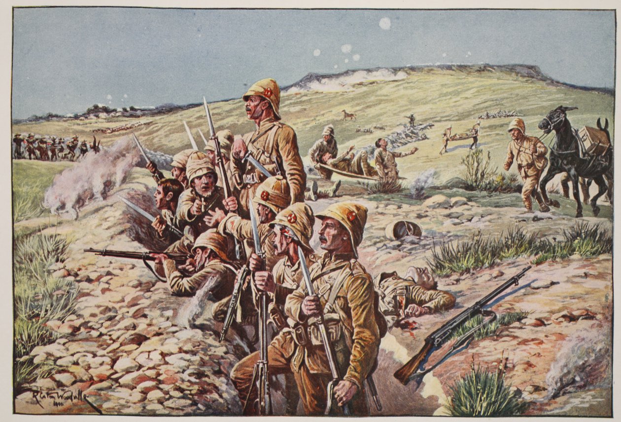 Napraw bagnety! W okopach w Ladysmith, ilustracja z „Bitwy XIX wieku, t. VI: Wojna burska z lat 1899-1900
