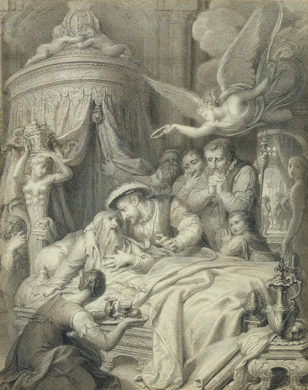 Śmierć Leonarda w 1519 (ołówek, tusz i pranie na papierze) autorstwa Richard Cosway