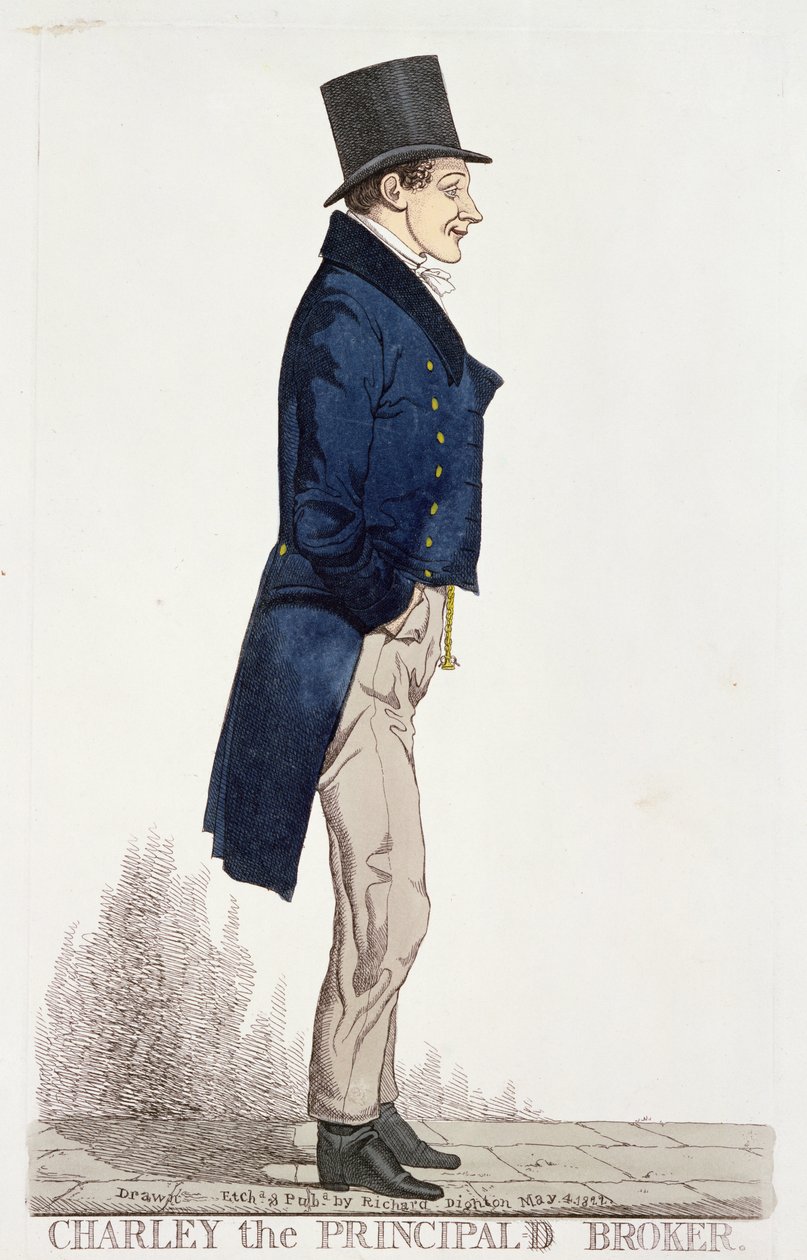 Charlie the Principal Broker, 4 maja 1822 (kolorowa akwaforta) autorstwa Richard Dighton