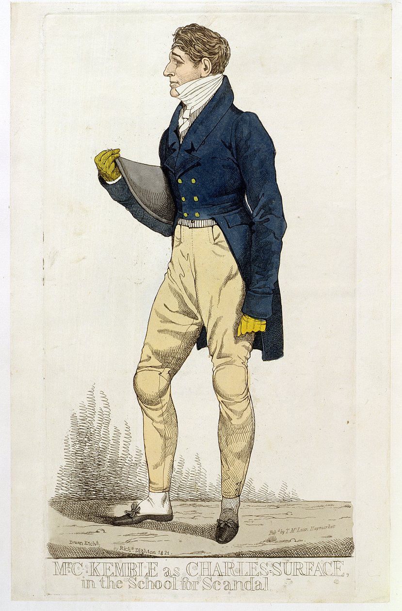 Pan Charles Kemble (1775-1854) jako Charles Surface w „Szkole skandalu”, wyd. Thomas McLean, 1821 (kolorowa akwaforta) autorstwa Richard Dighton