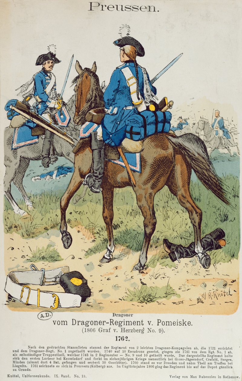 Dragoni w pułku von Pomeiske w 1762 r., ok. 1890 r. autorstwa Richard Knoetel