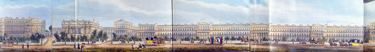 Cumberland Villas i Chester Terrace, fragment z „Panoramicznego widoku wokół Regents Park”, pub. Ackermann, 1831 (akwatinta) autorstwa Richard Morris