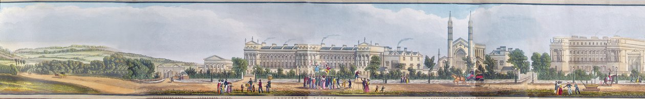 Gloucester Gate, Gloucester Terrace oraz kościół i szpital św. Katarzyny, detal z "A Panoramic View round the Regent