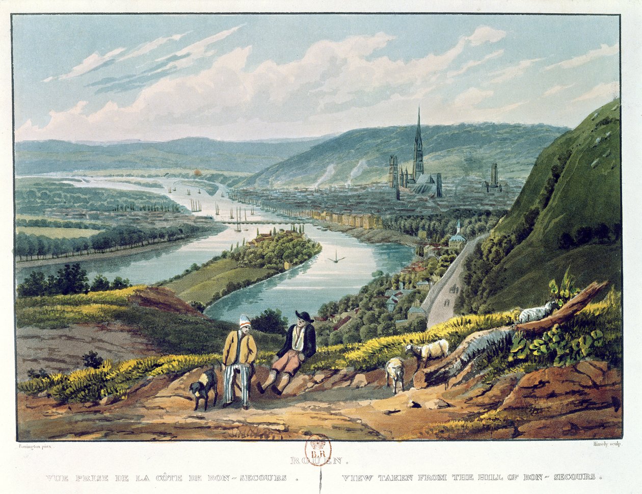 Rouen, widok ze wzgórza Bon-Secours, ok.1835 autorstwa Richard Parkes Bonington