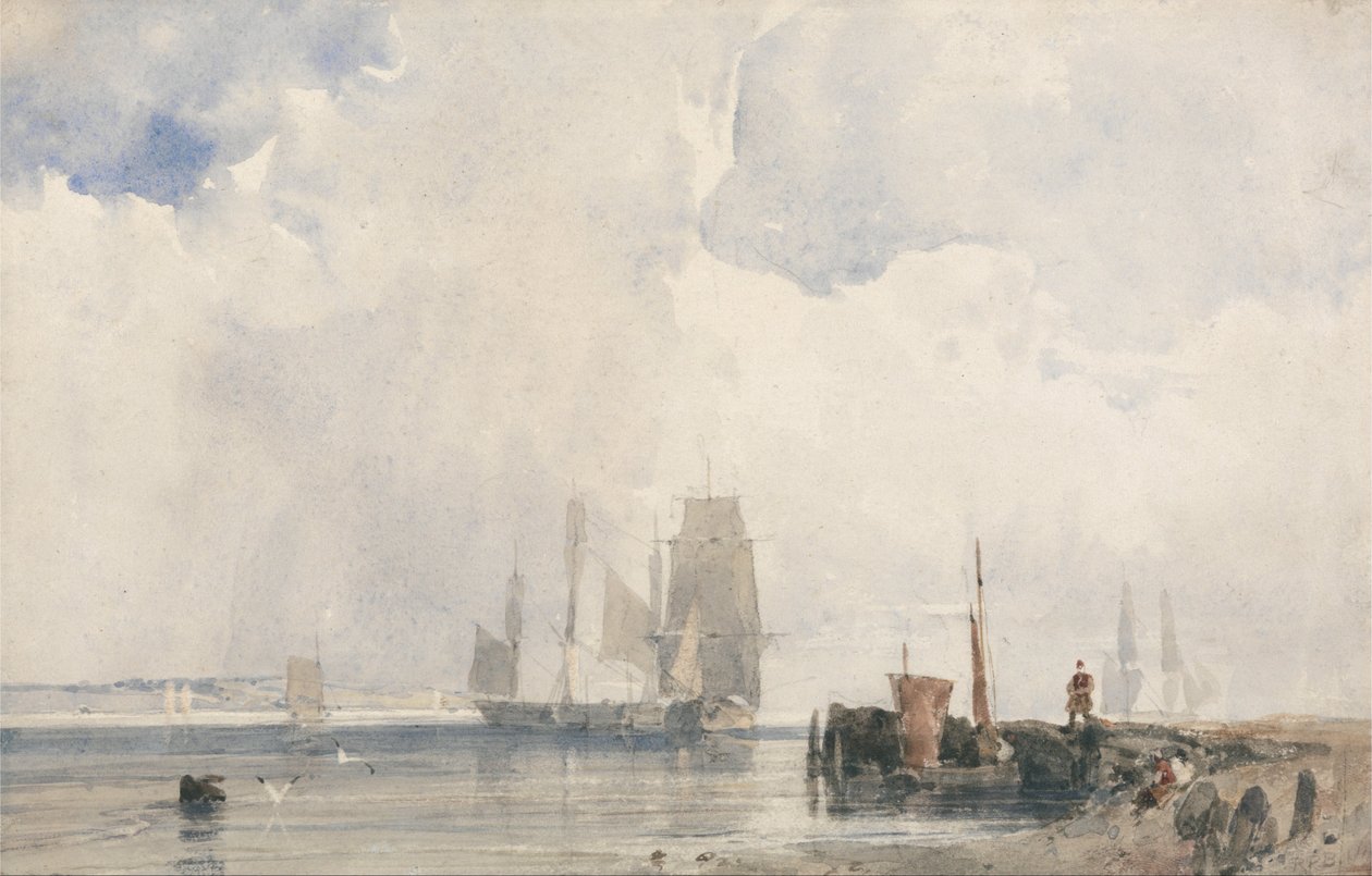 Wysyłka w ujściu rzeki, prawdopodobnie w pobliżu Quillebeuf autorstwa Richard Parkes Bonington