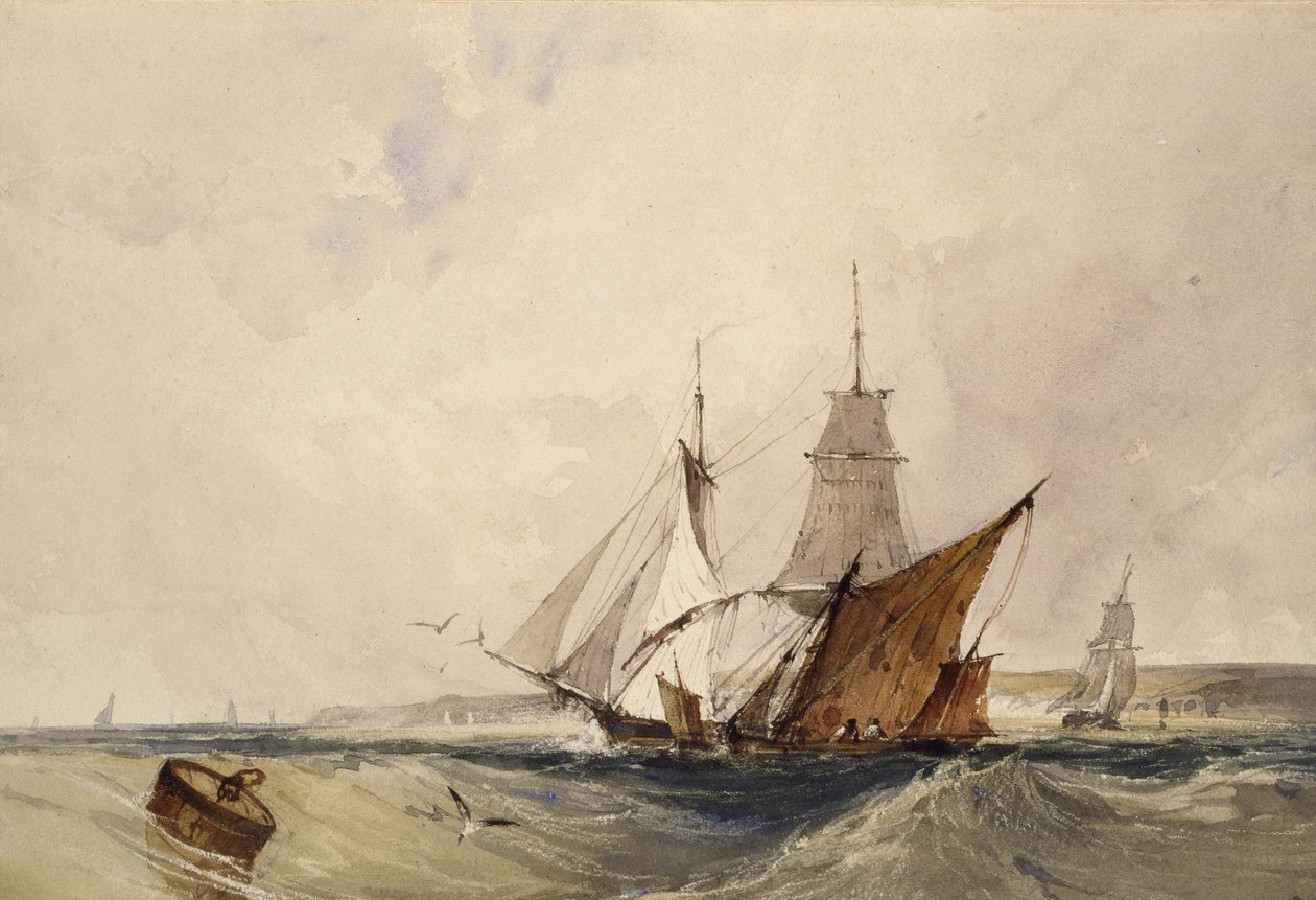 Wysyłka poza Kent Coast (pióro i szary tusz oraz akwarele na papierze) autorstwa Richard Parkes Bonington