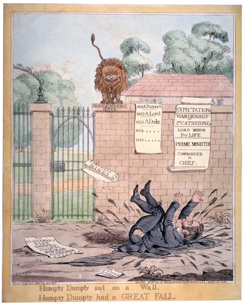 „Humpty Dumpty siedział na ścianie…”, 1821 autorstwa Richard Dighton