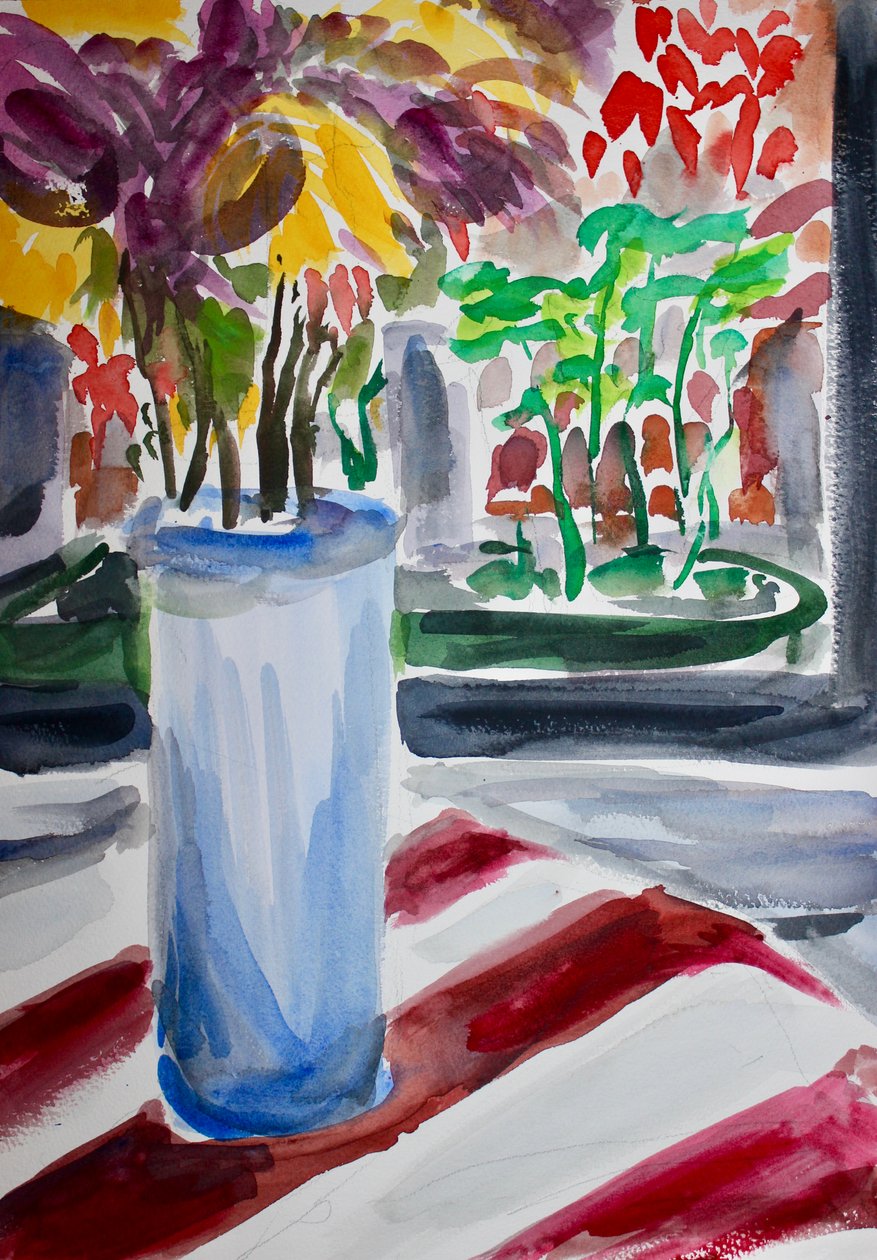 Niebieski wazon i okno, 2015 autorstwa Richard Fox