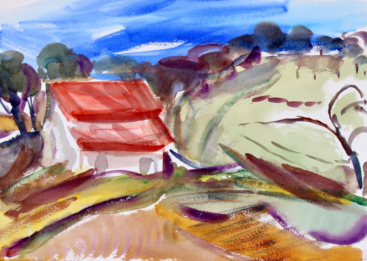 Dom z czerwonym dachem, Sonoma, 2018 autorstwa Richard Fox