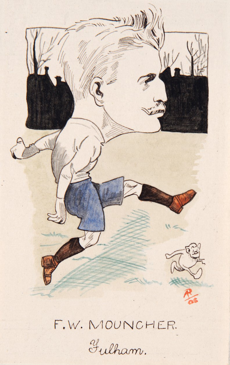 Fred Mouncher, Fulham, rysunek do zestawu kart do papierosów, 1907 (pióro i atrament na karcie) autorstwa Rip