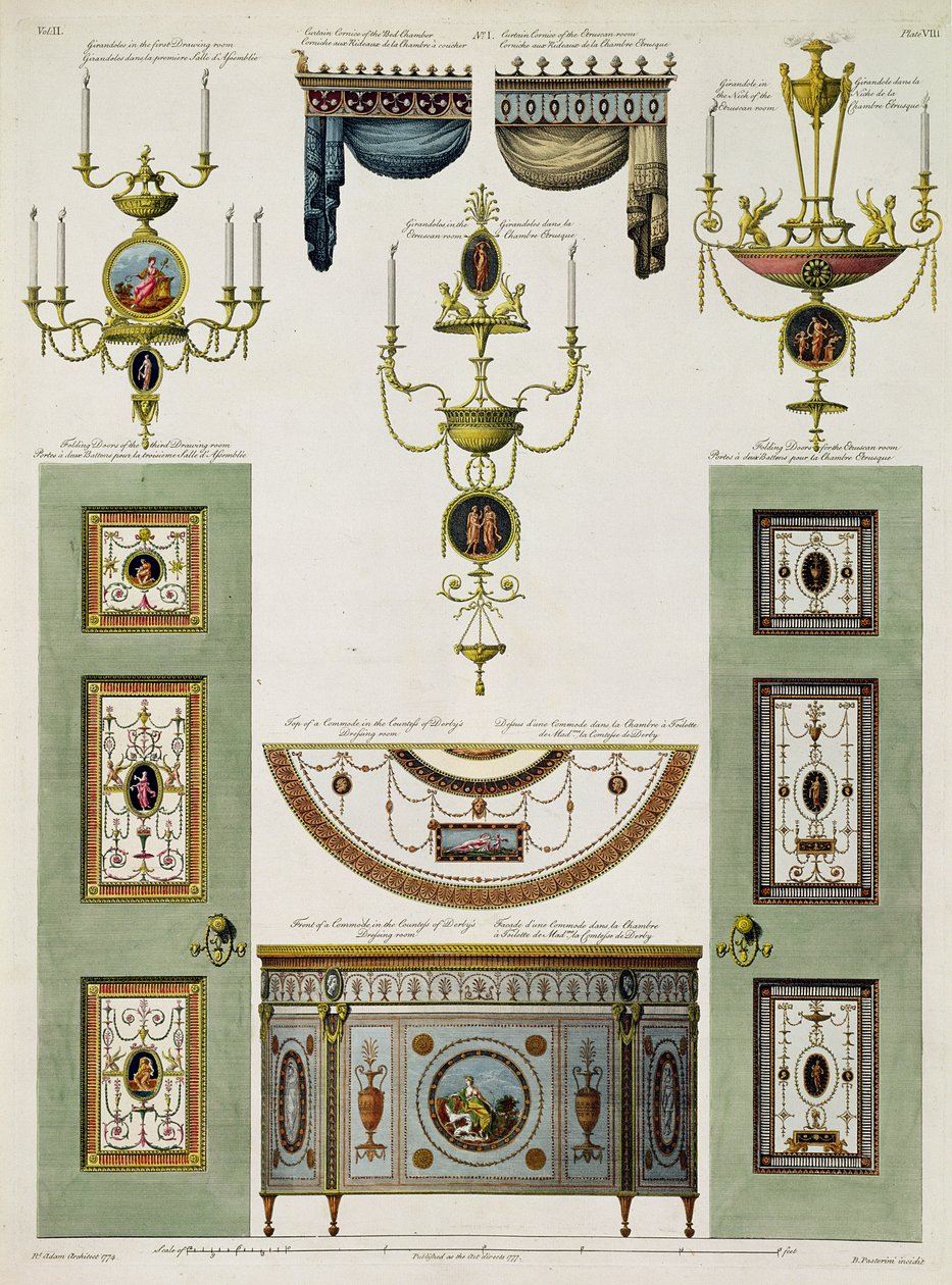 Projekty gzymsów, girandoli i drzwi harmonijkowych, 1774 (druk) (szczegółowy opis zob. 61958) autorstwa Robert Adam