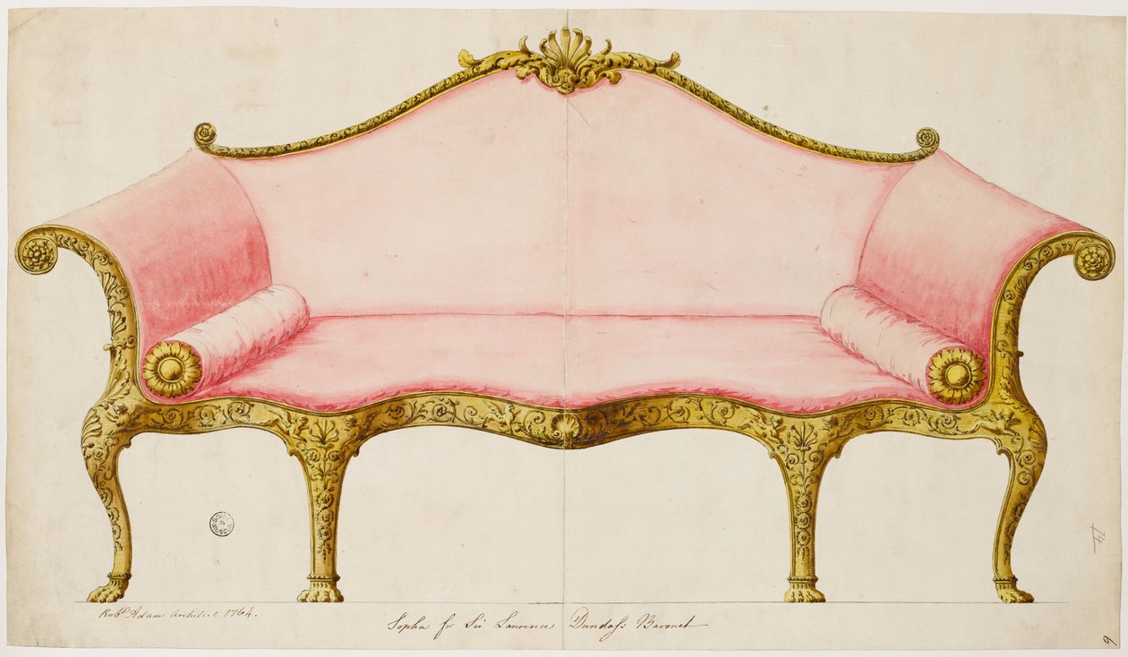 Ukończony rysunek sofy do salonu, wykonany, 1764 (pióro i tusz z praniem na papierze) autorstwa Robert Adam