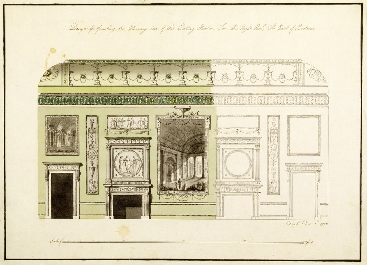 Dom w Headfort, Jadalnia, Kawałek komina, 1775 (toaleta, długopis i atrament na papierze) autorstwa Robert Adam