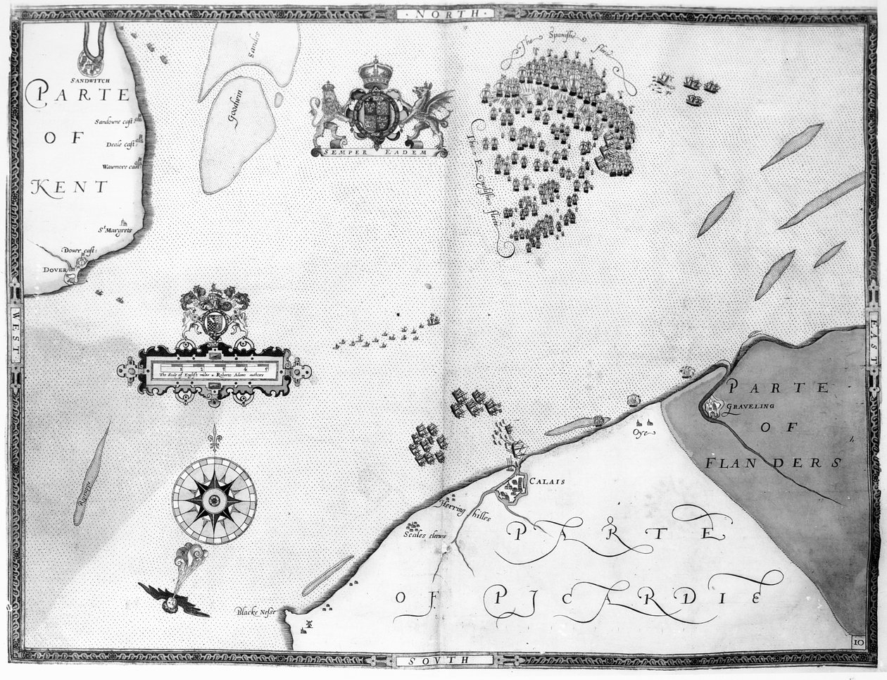 Mapa nr 10 przedstawiająca trasę floty Armady, rytowana przez Augustyna Rythera, 1588 autorstwa Robert Adams