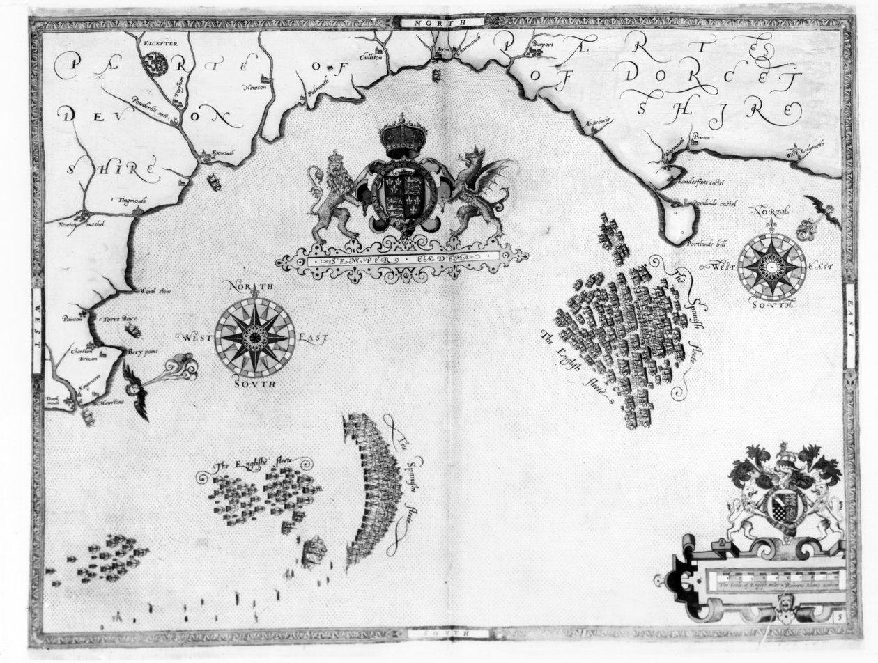 Mapa nr 5 przedstawiająca trasę floty Armady, rytowana przez Augustyna Rythera, 1588 autorstwa Robert Adams