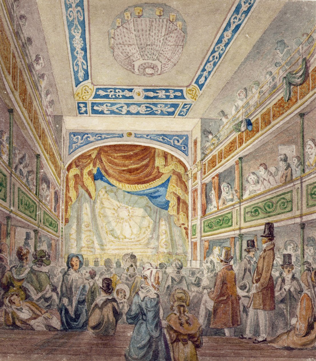 Wnętrze Teatru Standardowego, Shoreditch, ok. 1840 r. autorstwa Robert Blemell Schnebbelie
