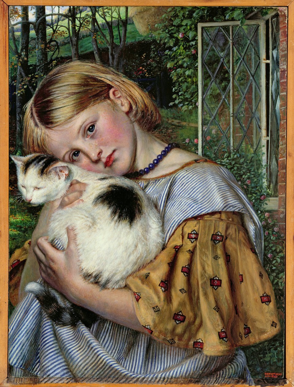Dziewczyna z kotem, 1860 (panel) autorstwa Robert Braithwaite Martineau