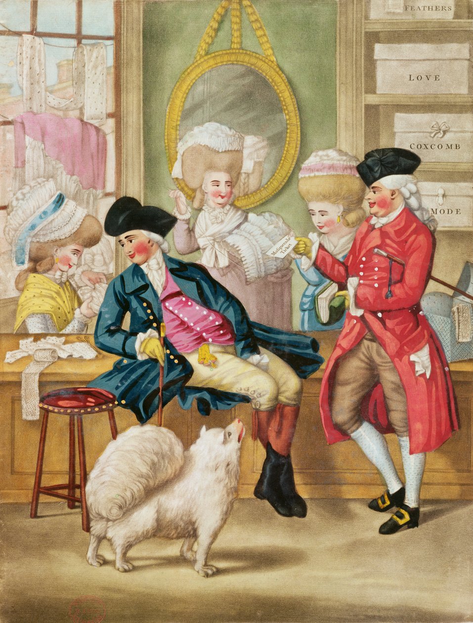 The Morning Ramble or the Milliners Shop, 1782 (ręcznie kolorowana mezzotinta) autorstwa Robert Dighton