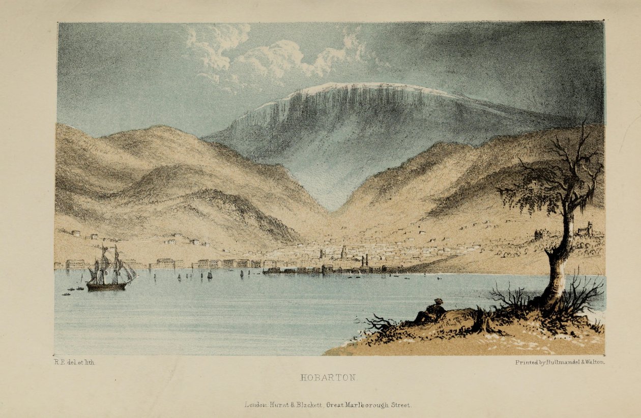 Hobarton, akwarela Roberta Elwesa (1819-1878), bogatego młodego brytyjskiego dżentelmena z Norfolk autorstwa Robert Elwes