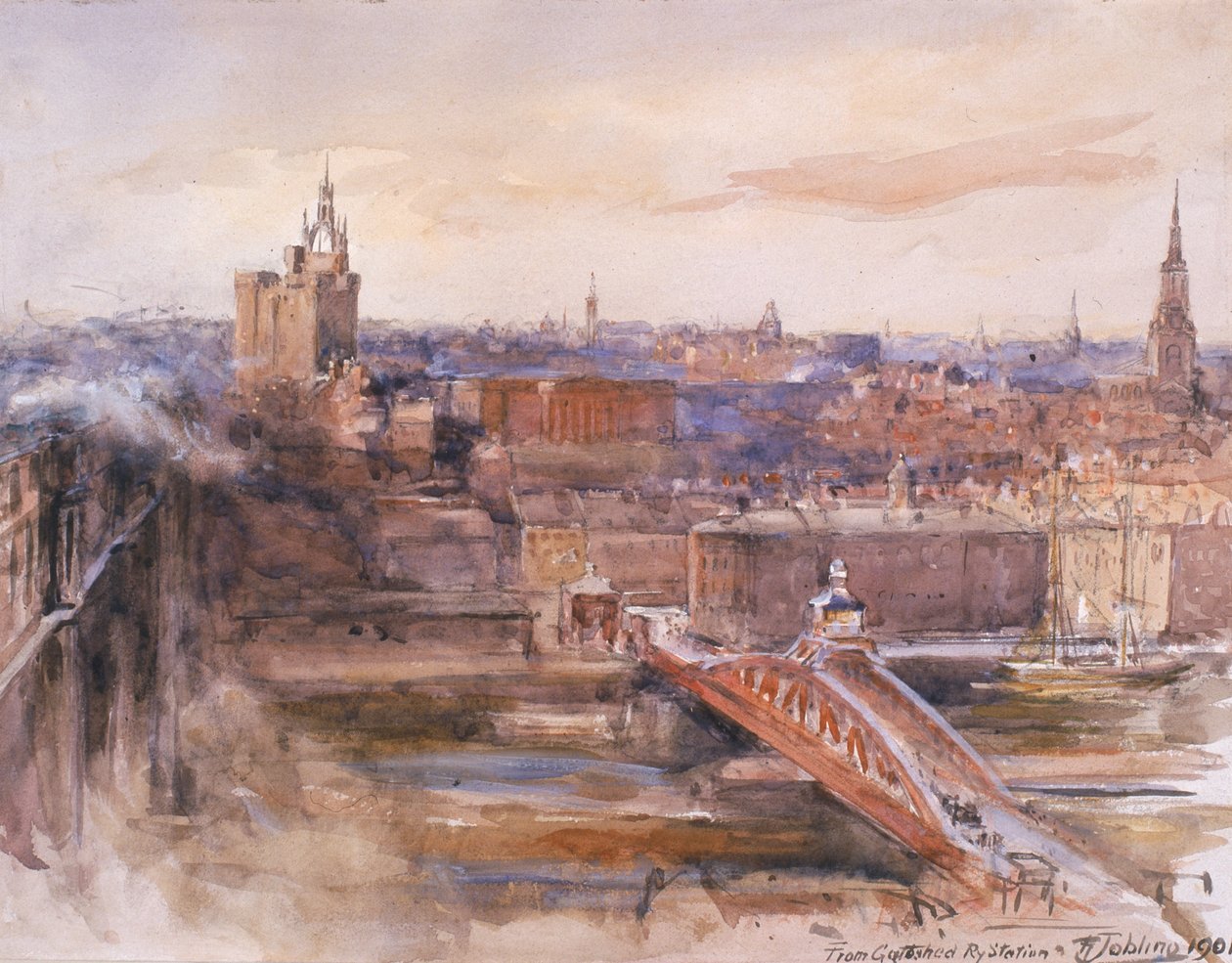 Z dworca kolejowego Gateshead (węgiel drzewny i akwarela na papierze) autorstwa Robert Jobling