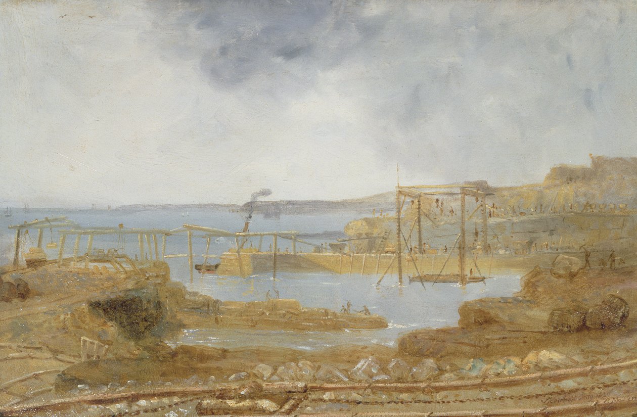 Szkic Portu Wewnętrznego, tymczasowego dźwigu, maj 1829 r. autorstwa Robert Mackreth