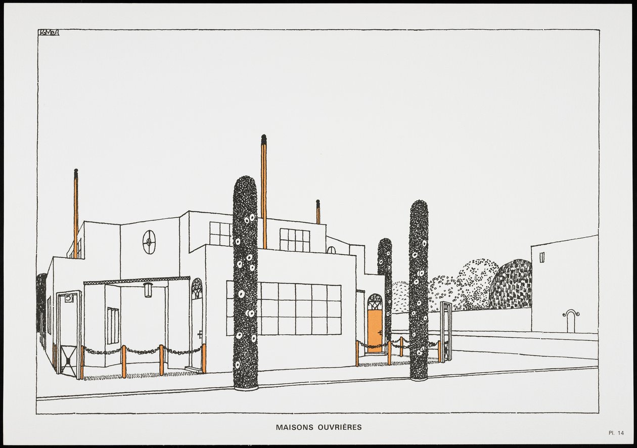 Domy robotników, z Une Cite Moderne, Rysunki Rob Mallet-Stevens Architecte, 1987 (opublikowane) autorstwa Robert Mallet Stevens