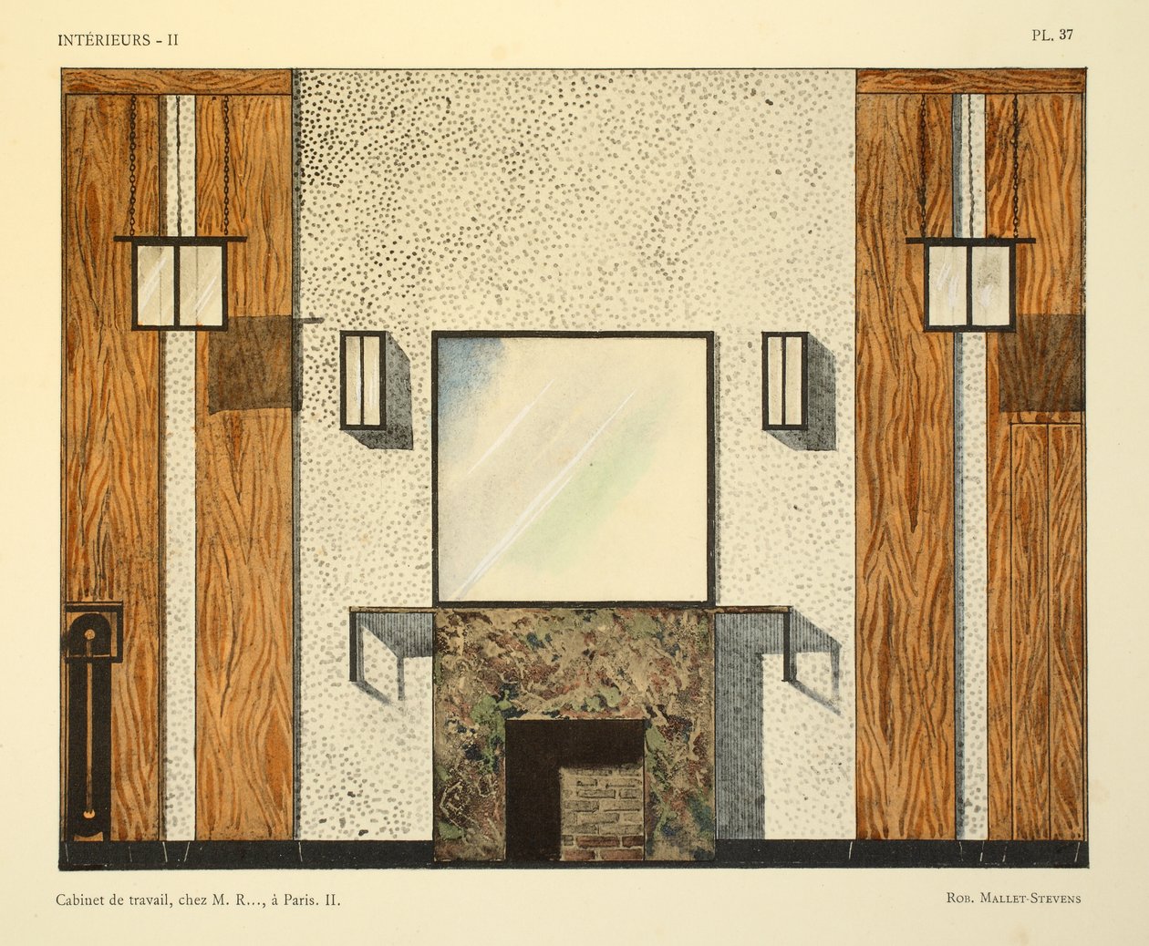 Cabinet de travail II, chez M.R.., w Paryżu, ilustracja z „Interieurs” Leona Moussinaca, wyd. Albert Levy, 1924-26 autorstwa Robert Mallet Stevens
