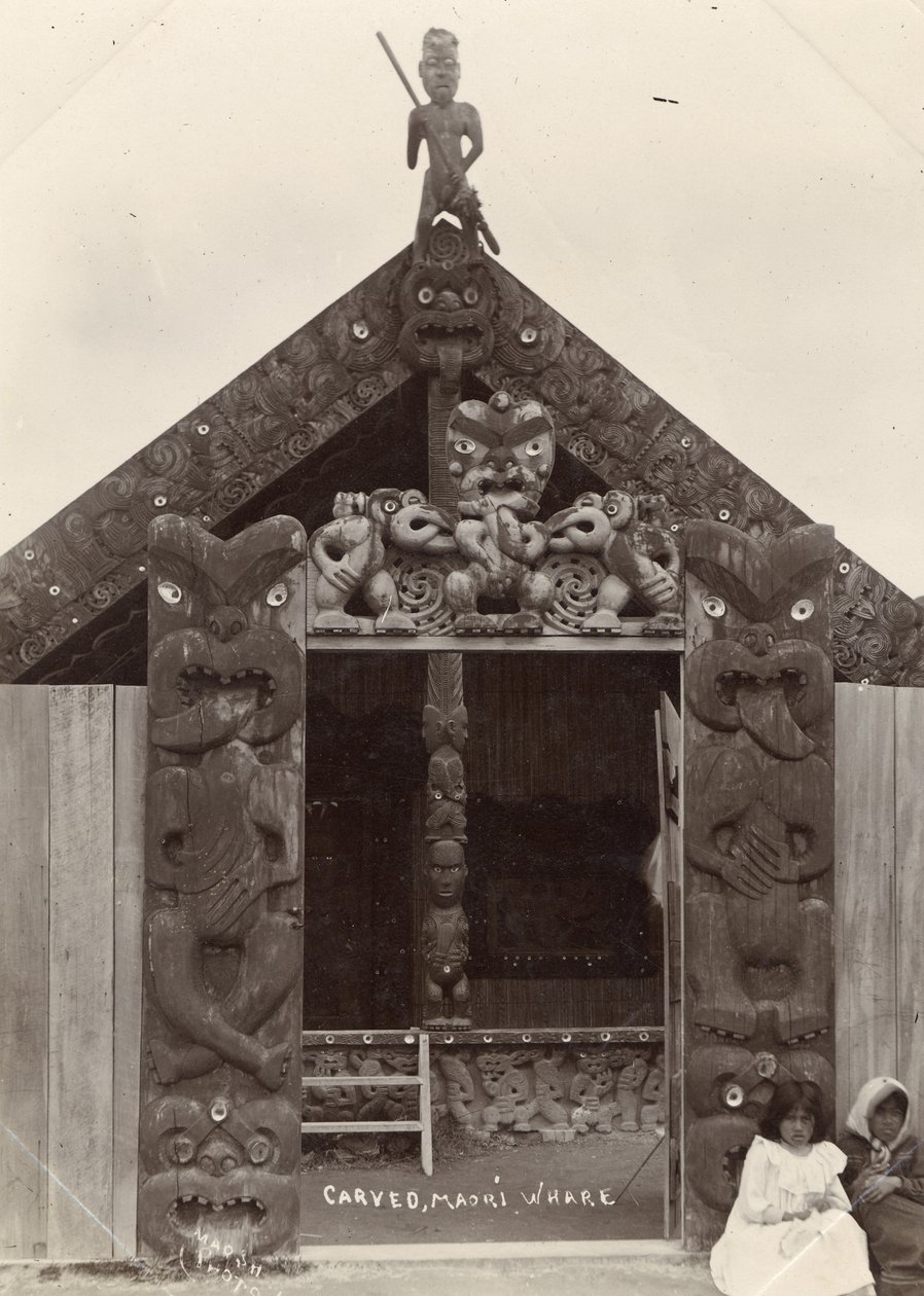 Rzeźbiony rabuś maoryski, ok. 1900 (srebrny odcisk żelatynowy) autorstwa Robert Marsh