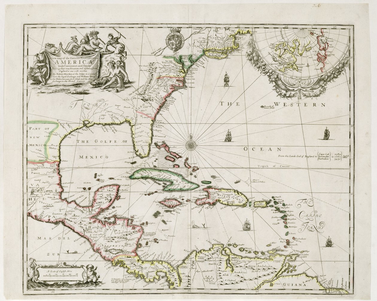 Nowa mapa angielskich plantacji w Ameryce, 1673 autorstwa Robert Morden