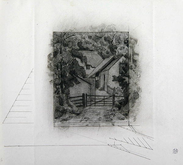 Farma Fields, Clayhidon, 1917 (kredka na papierze) autorstwa Robert Polhill Bevan