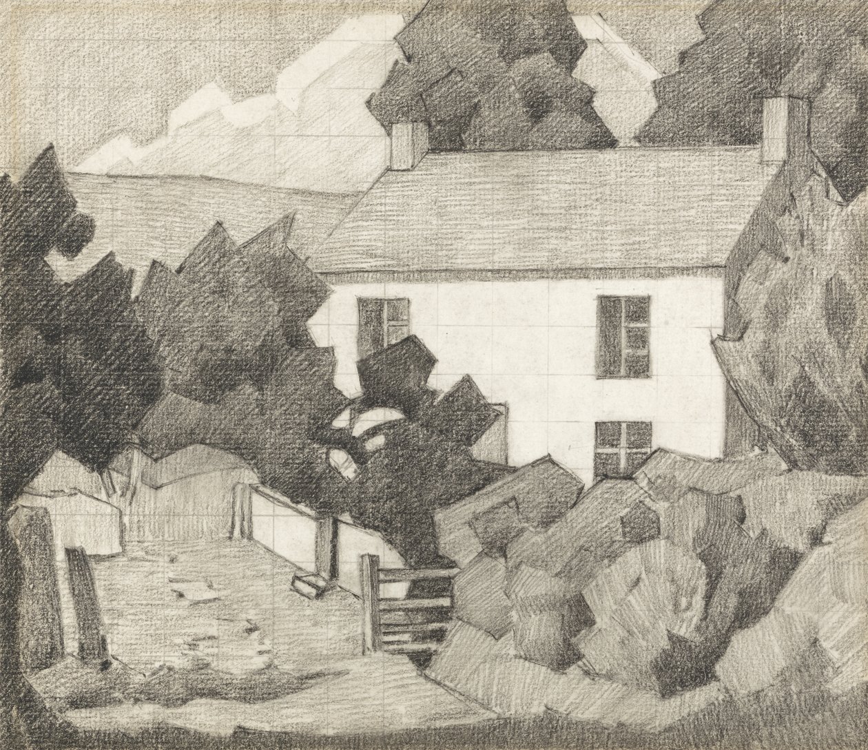Biały Dom, ok. 1920 (grafit na papierze) autorstwa Robert Polhill Bevan