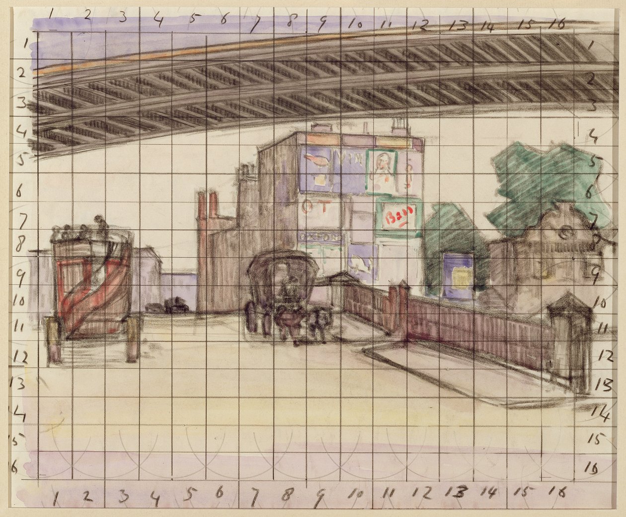 Dwa mosty, 1912-13 (kredka i wc na papierze) autorstwa Robert Polhill Bevan